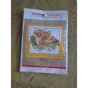 JOY SUNDAY STAMPED CROSS STITCH KIT "RED FOXES" NIP #6388 Pre Printed New